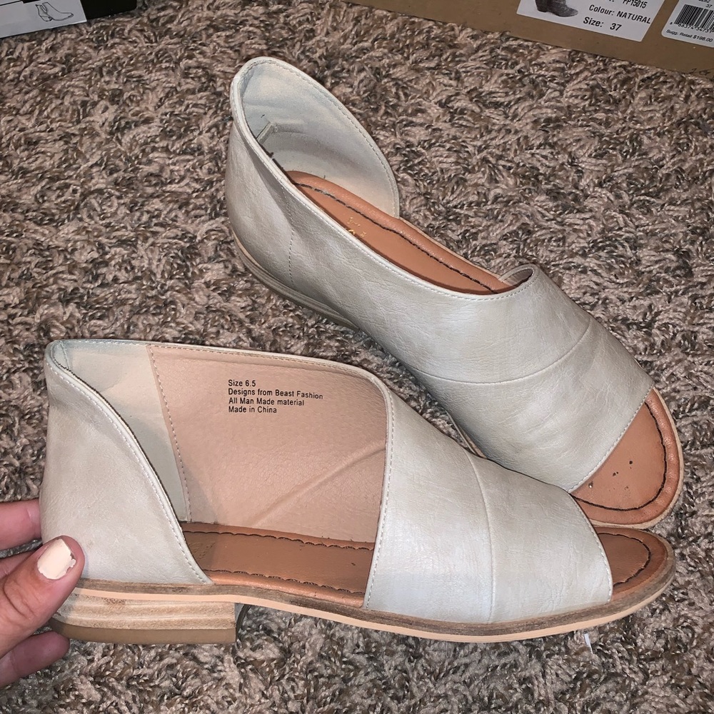 Boutique brand open toe flats